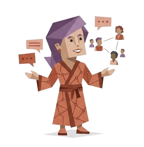 Illustration av person som delar erfarenheter av ångest med andra i Ångestskolans gemenskap